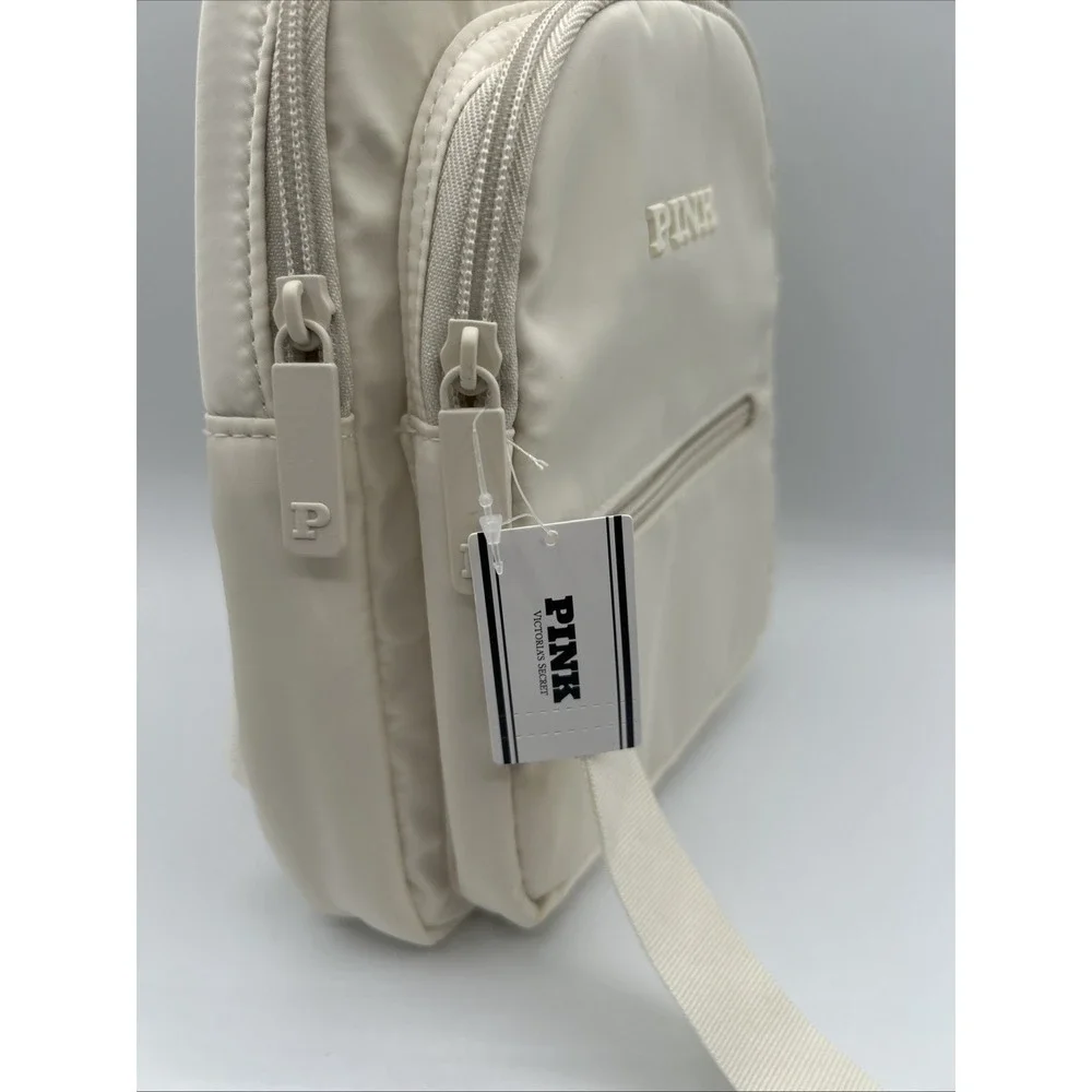 Victoria's Secret PINK Nylon Sling Backpack Bag Small Off White Color NWT